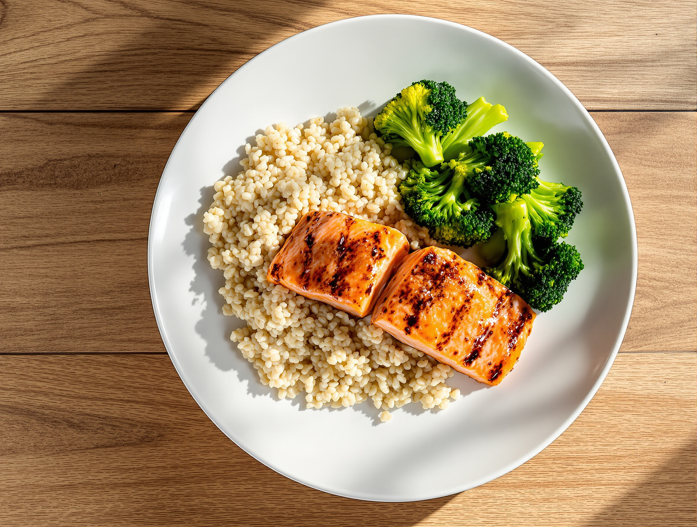 Une assiette équilibrée prise de masse ectomorphe saumon quinoa brocolis.