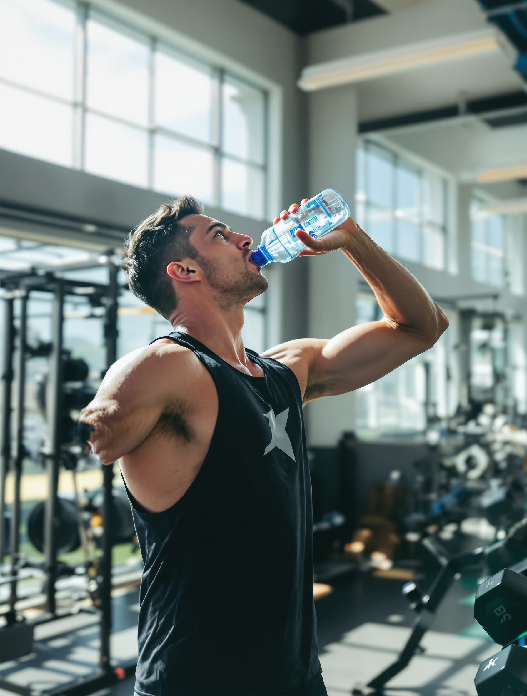 athlète musculation gourde eau salle vitalité