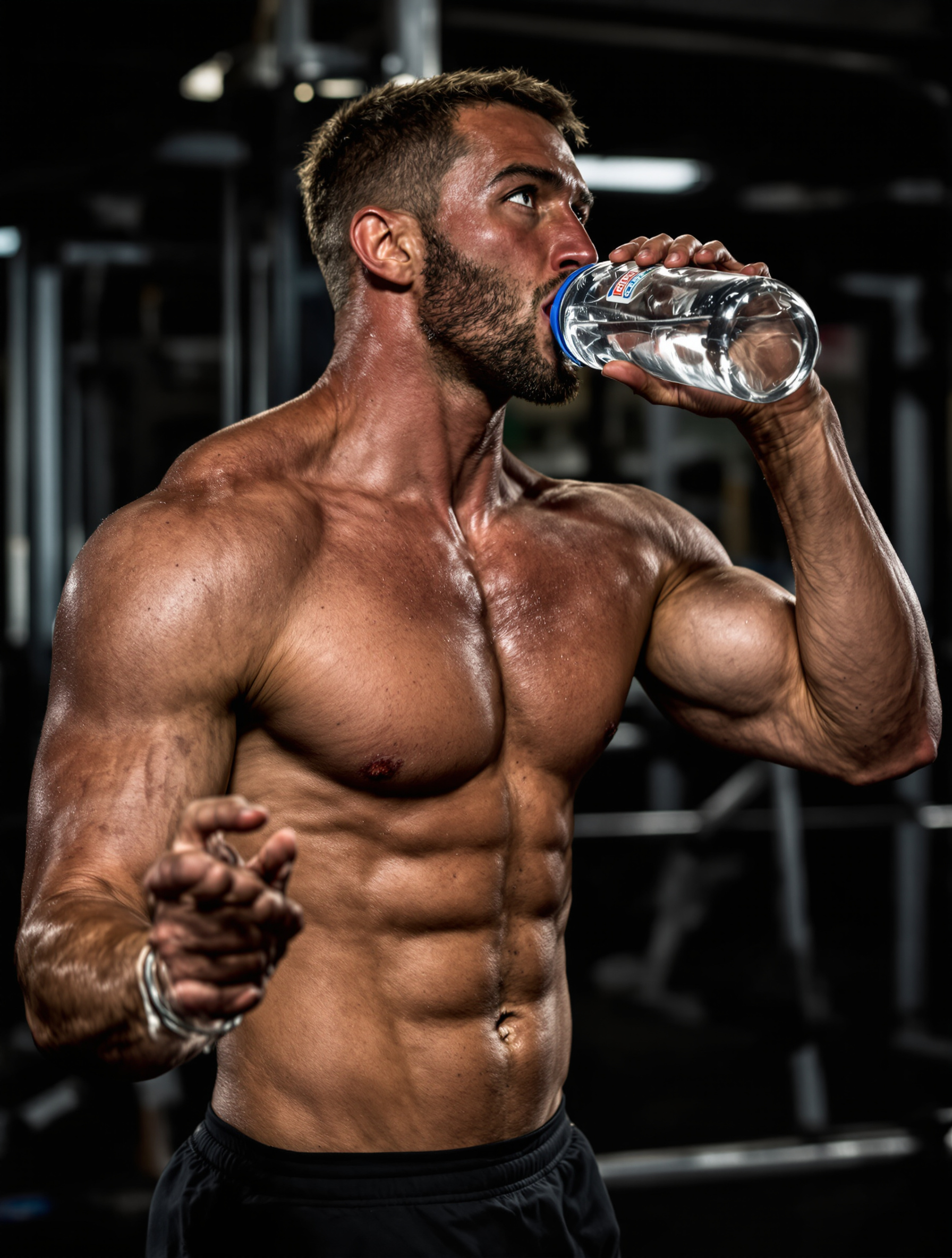 athlète musculation boit eau gourde