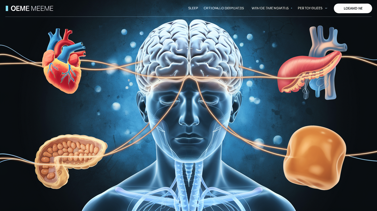Illustration cerveau fatigué relié au cœur, pancréas, cellules graisseuses pour symboliser le trio infernal du manque de sommeil.