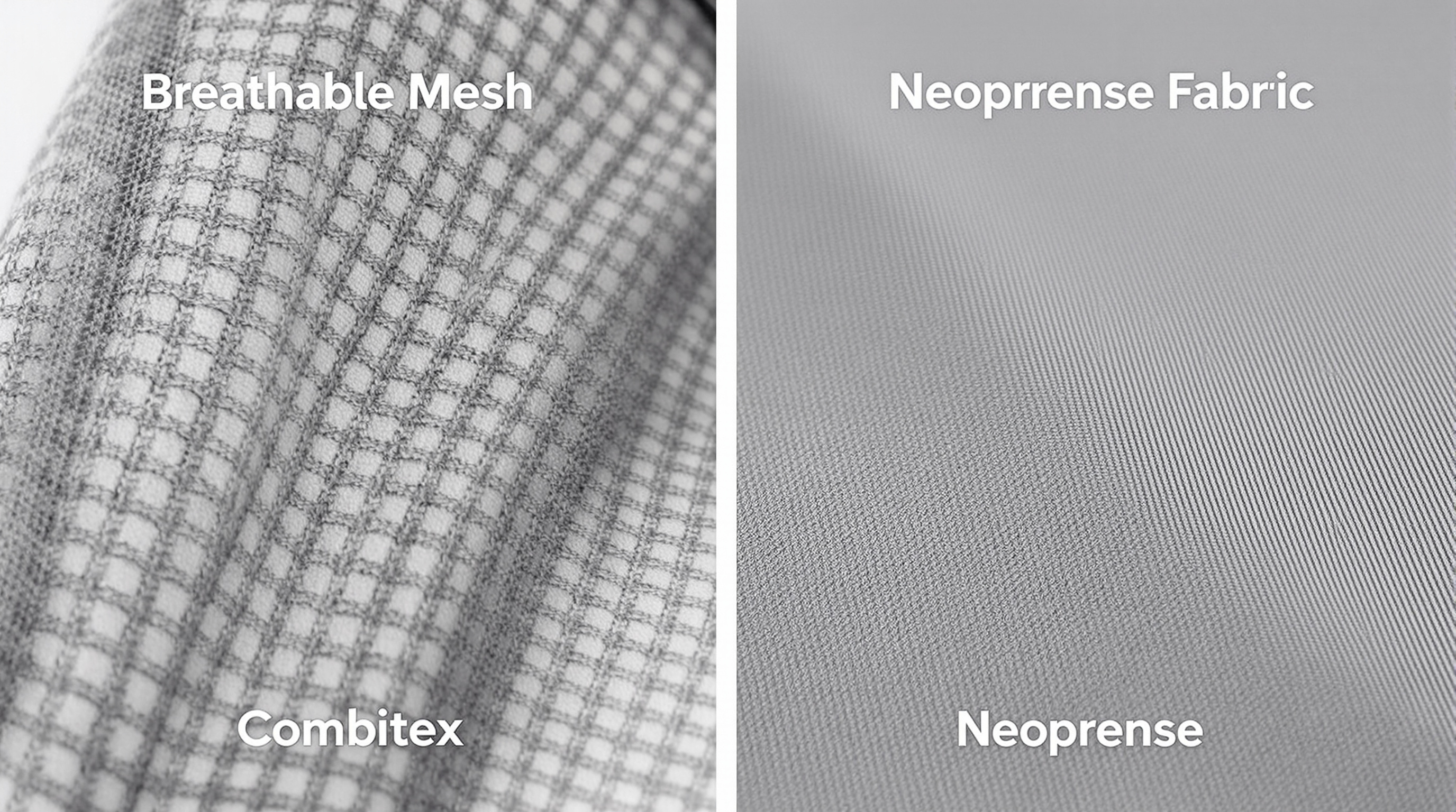 Comparaison visuelle entre tissu aéré Combitex et néoprène dense.