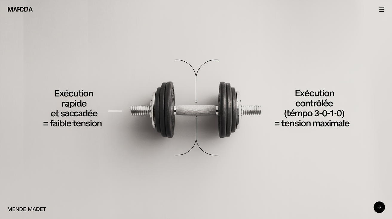 Comparaison exécution rapide vs tempo contrôlé pour illustrer l'importance du temps sous tension