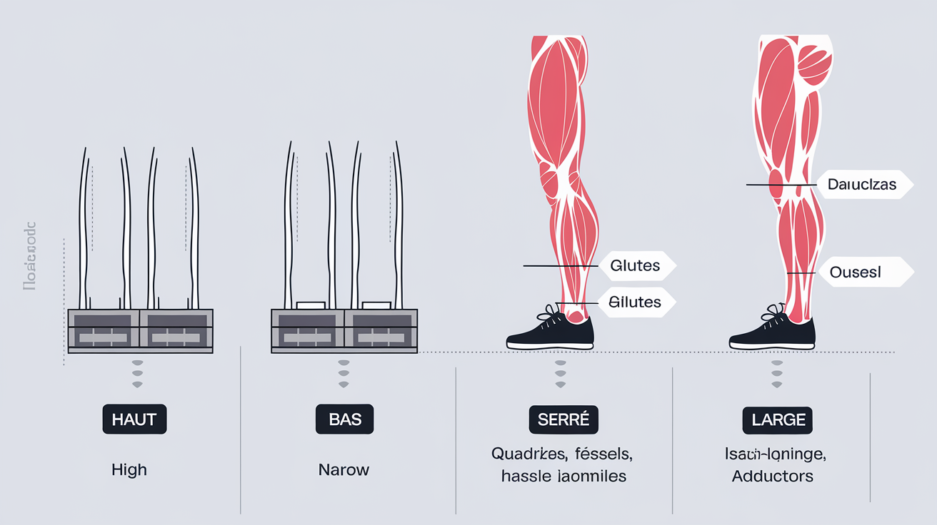 Positionnement des pieds sur Hack Squat et impact musculaire