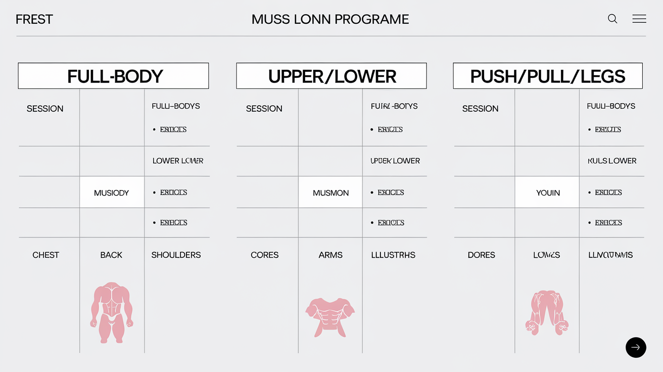 Tableau comparatif split full-body upper lower push pull legs